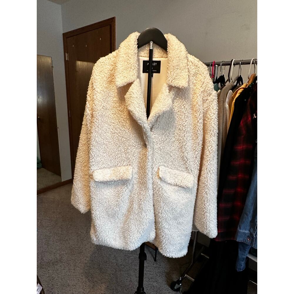 Ashley by 26 International Cream Faux Shearling Teddy Bear Jacket Coat XL